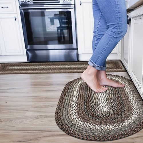 Midnight Moon - Alfombra ovalada trenzada gris de 20 x 30 pulgadas, lavable para interiores y exteriores, rústica para cocinas y entradas, hermosa,