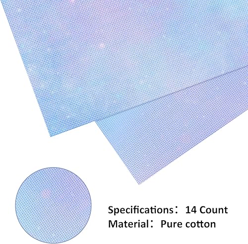 Miniatura 4 de Pllieay 4 piezas de tela Aida impresa, tela de punto de cruz, tela de bordado, 18 x 12 pulgadas, patrones impresos de cielo estrellado