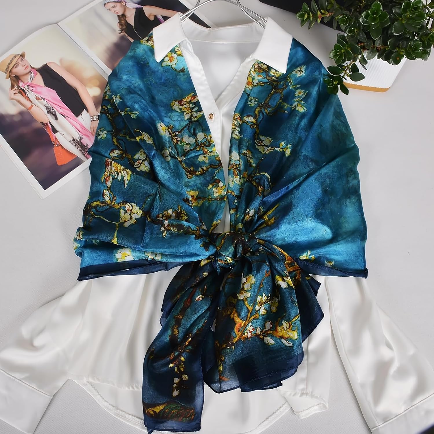 Women's 100% Mulberry Silk Scarf Lightweight Long Floral Print Neck Scarf, Beach Wrap & Travel Photography Shawl Gift - Image 5