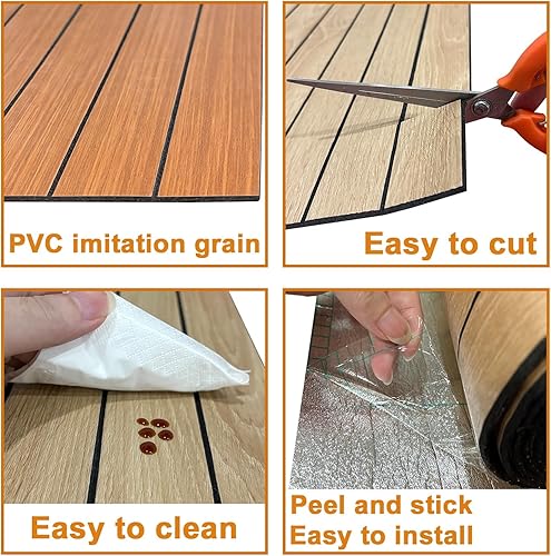 Miniatura 6 de Yutianli Panel de pared de PVC para despegar y pegar, 118 x 15.7 pulgadas, panel de listones de madera de nogal artificial, autoadhesivo,