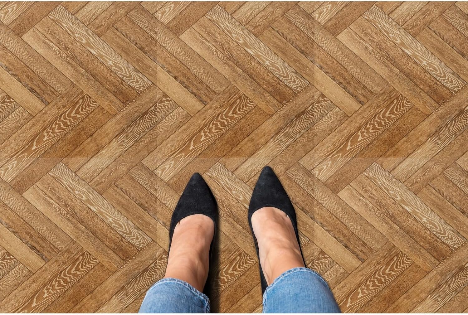 Blonde Herringbone Self-Adhesive Vinyl Floor Tiles, 12" x 12"