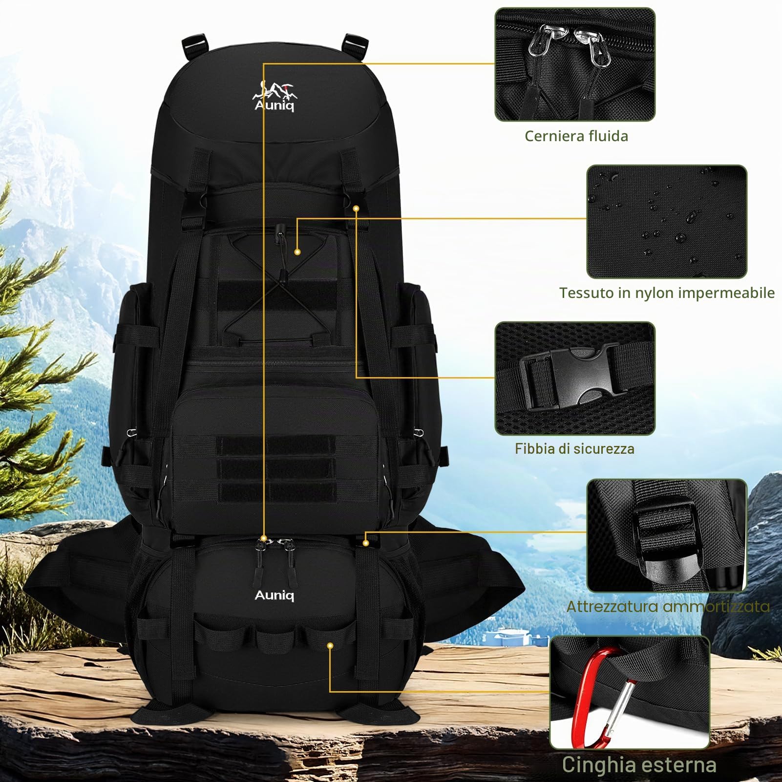 Zaino da Trekking 100 Litri, Zaino da Hiking Impermeabile e Leggero Zaino Sportivo Zaino da Escursioni Zaino da campeggio per esterni Arrampicata Viaggio campeggio Ciclismo Sport