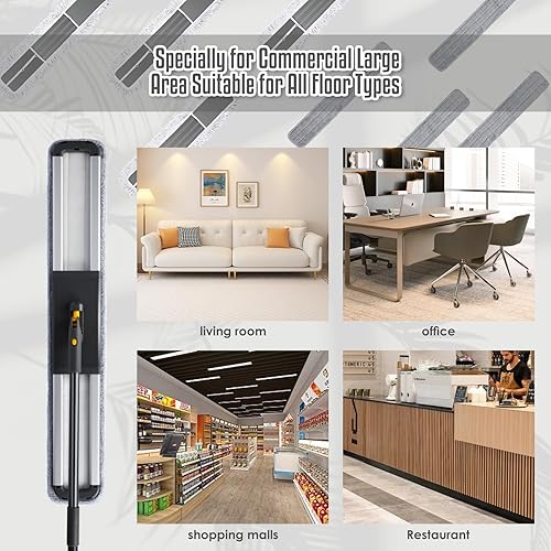 Miniatura 7 de Trapeador industrial comercial de 36 pulgadas, mango largo, algodón lavable y 2 almohadillas de microfibra para trapeador, resistente húmedo y seco