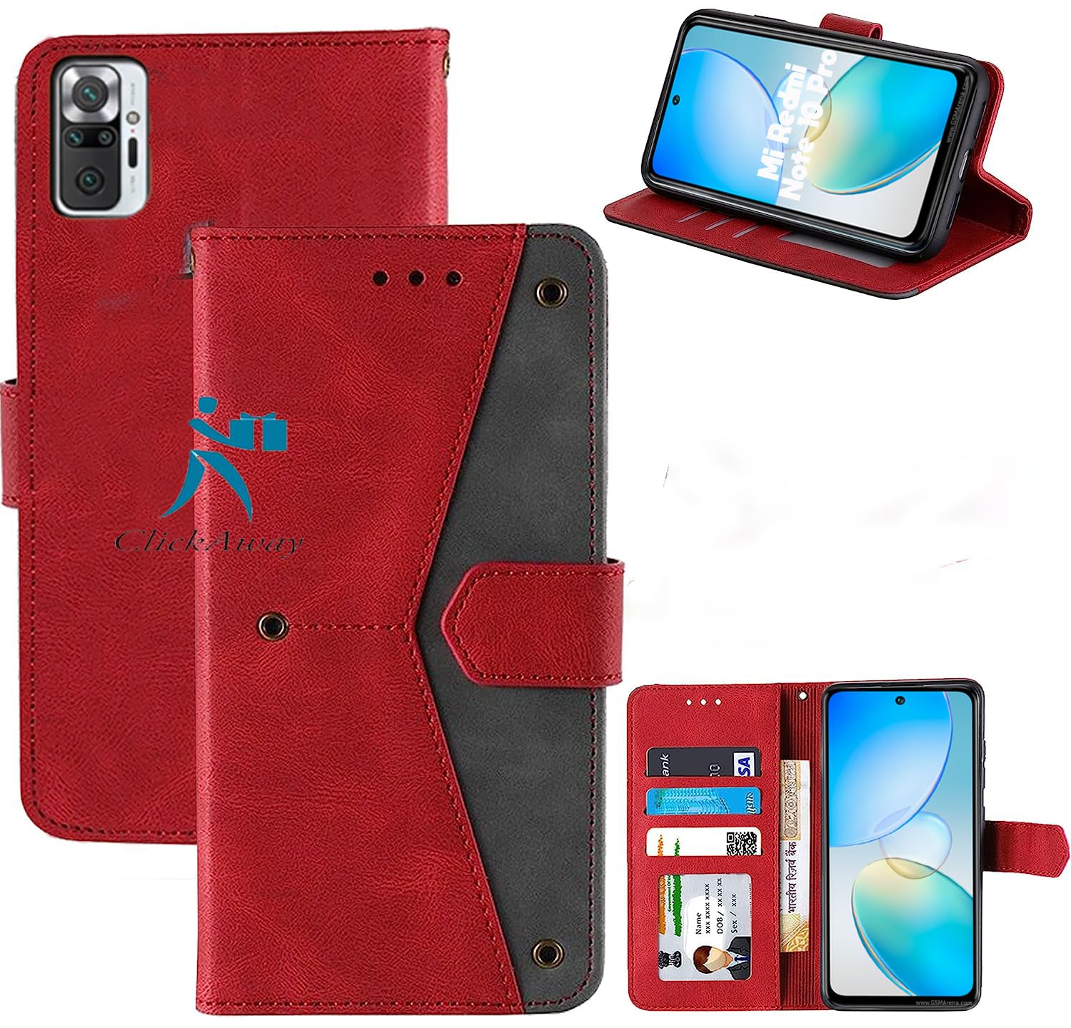 Flip Cover for Mi Redmi Note 10 Pro Note 10 Pro MAX Mobile Phone (Executive Red & Gray Combination) | Premium Leather Finish | Foldable Stand Case | Wallet Card Slots | Must Buy