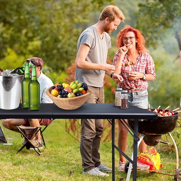 Gocamptoo Folding Table,4ft Indoor Outdoor Heavy Duty Portable Folding Square Plastic Dining Table w/Handle