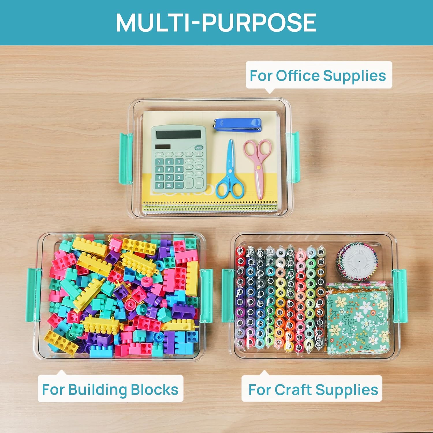 Vtopmart 6 Qt Plastic Storage Bins with Lids, Clear Sensory Bins, Arts Crafts Organizers and Storage, Stackable Containers for Home Office and School Supplies, 4 Pack - Image 7