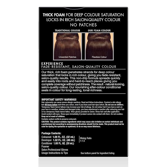 John Frieda Precision Foam Colour Dark Chocolate Brown 4BG, 1 Application | Full Gray Coverage, Anti-Fade Color, Rich Chocolate Tone, Deep Saturation, Easy Foam Application