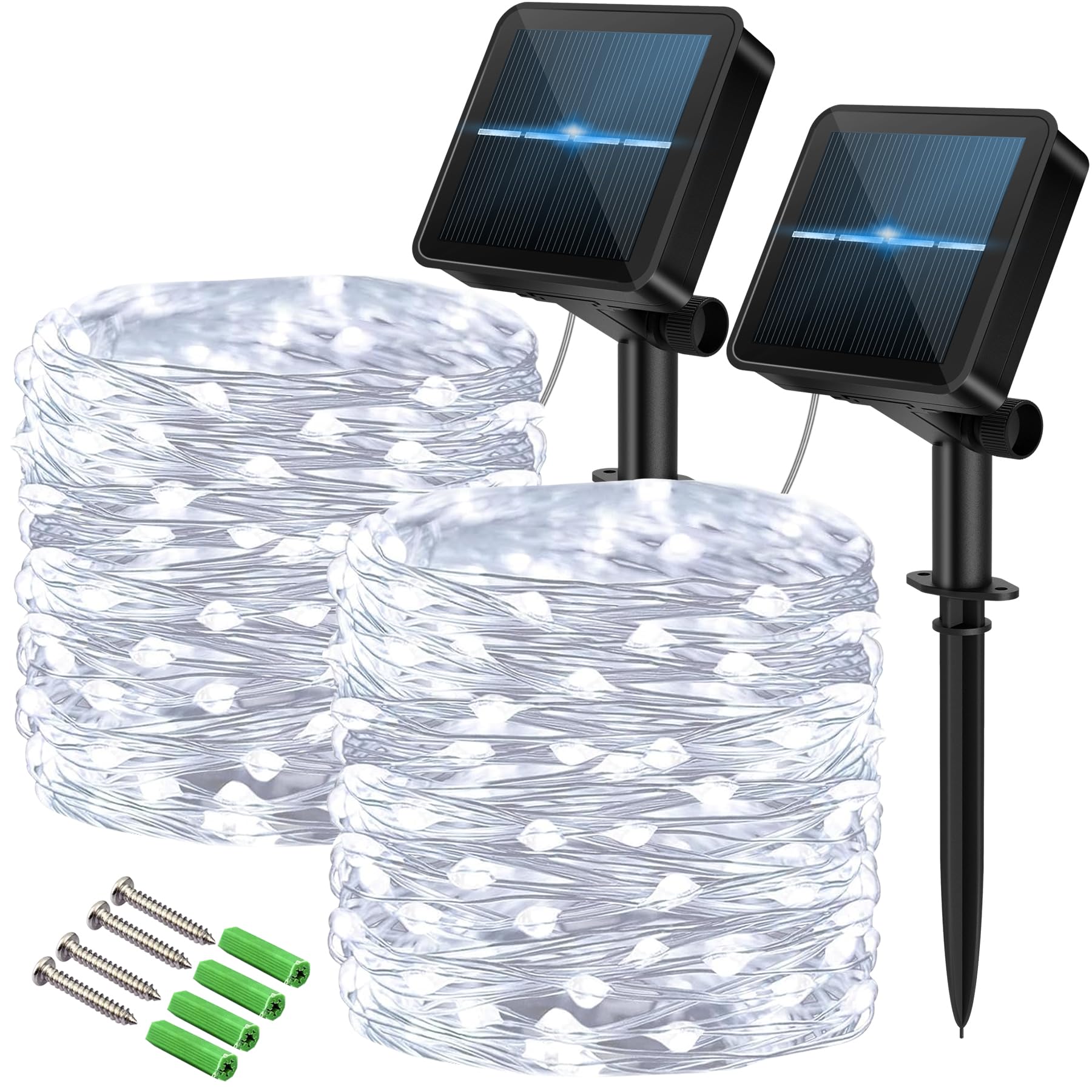 120 LED Solar Fairy Lights Outdoor, 2 Pack Total 24M/ 80Ft 240LEDS, 8 Modes with 8-Hour Timer, Outdoor Garden Lights, Waterproof String Lights, Suitable for Party, Camping, Decorations (Cool White)