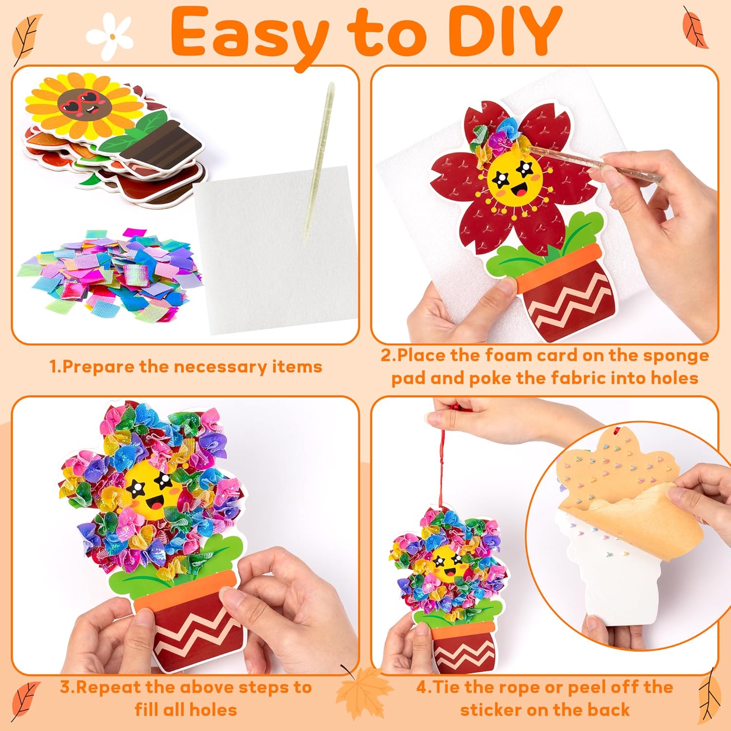3sscha 12 Packs Thanksgiving Flower Pot Poking Craft Kit - Creative DIY Fall Foam Poke Fabric Art Set for Kids Make Your Own Autumn Card Party Decor Gift School Classroom Rewards Activity Supplies