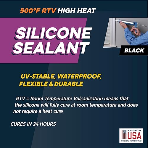 Miniatura 4 de Rutland 500RTV silicona de alto calor negro 27 onzas Tubo