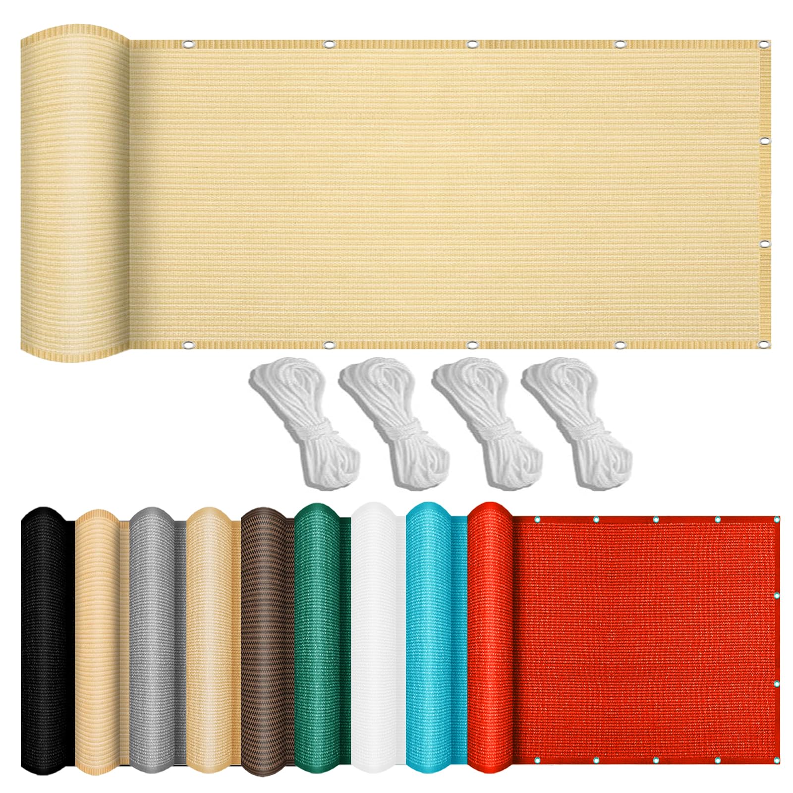 Balcon Protección contra miradas y viento malla de 1.1x1.5m color crema con cables