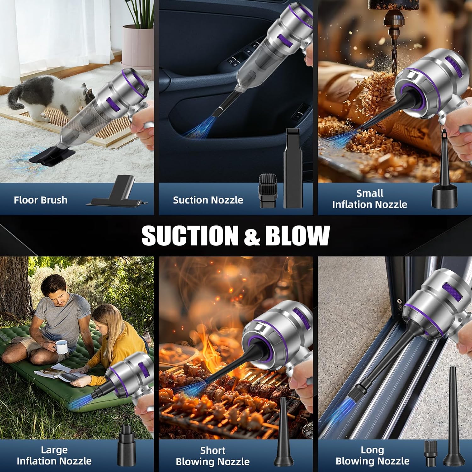 Car Vacuum Cleaner High Power - 22000PA Portable Car Vacuums 4 in 1 Compressed Air Duster & Blower Hand Held Vacuum Cordless with Brushless Motor for Cars Home Office Camping Ideal Gifts for Men women - Image 2