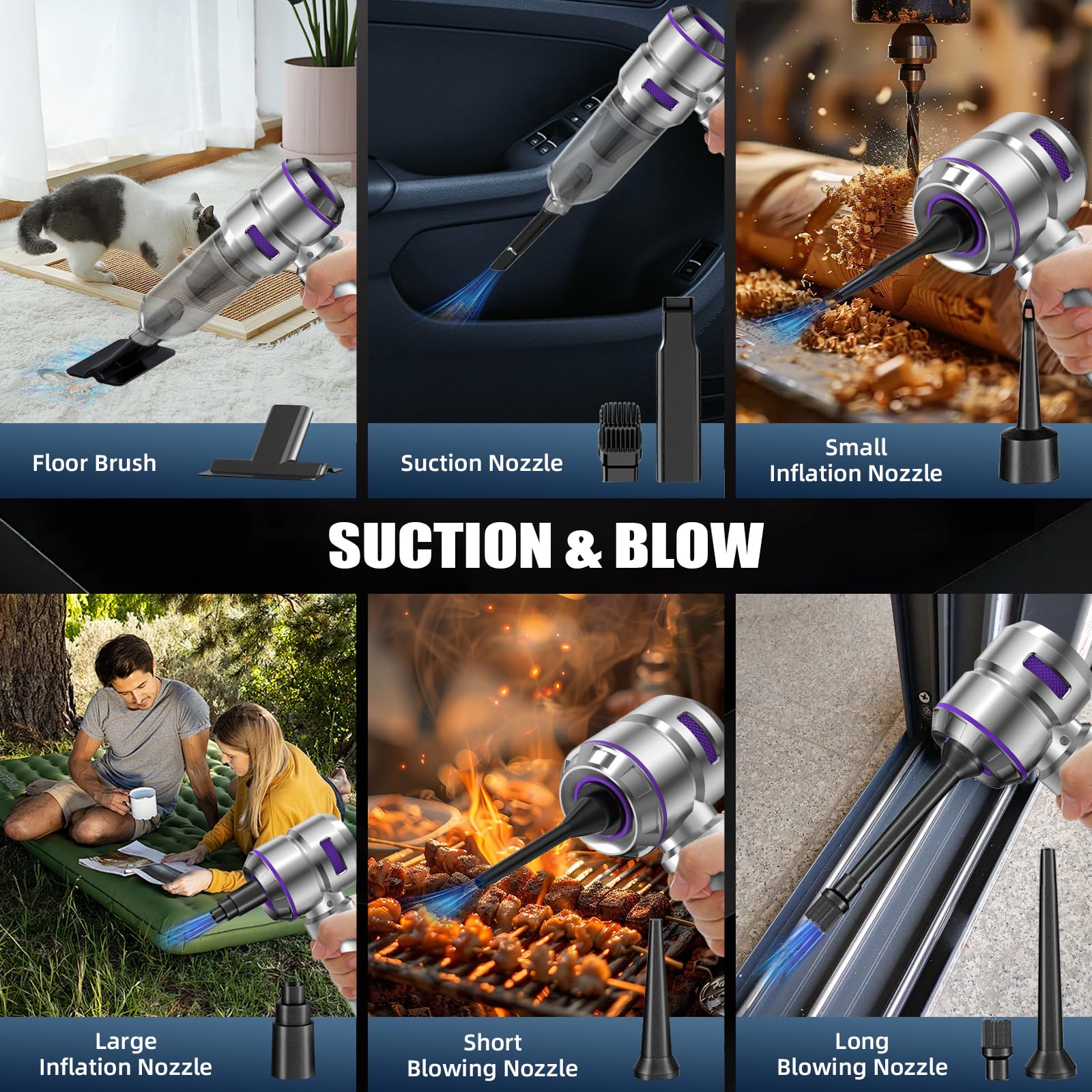 Car Vacuum Cleaner High Power - 22000PA Portable Car Vacuums 4 in 1 Compressed Air Duster & Air Blower & Pump Hand Held Vacuum Cordless with Brushless Motor for Cars Home Office