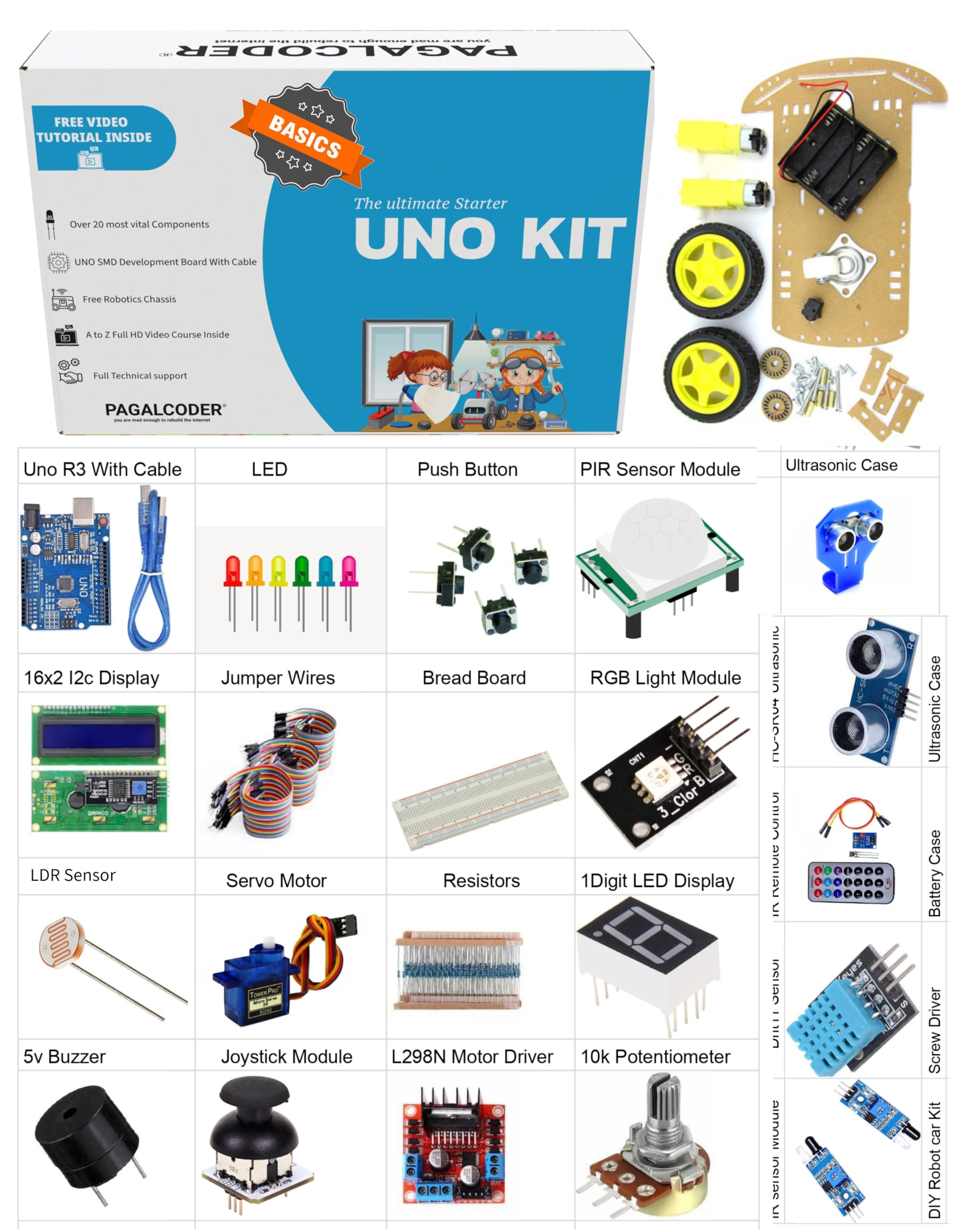 PAGALCODER | The Ultimate Starter Kit for UNO R3 Development Board | Recommended Video Courses Inside | with Most Vital Components and sensors (Basics) (B0DBD1W266) Amazon Price History, Amazon Price Tracker