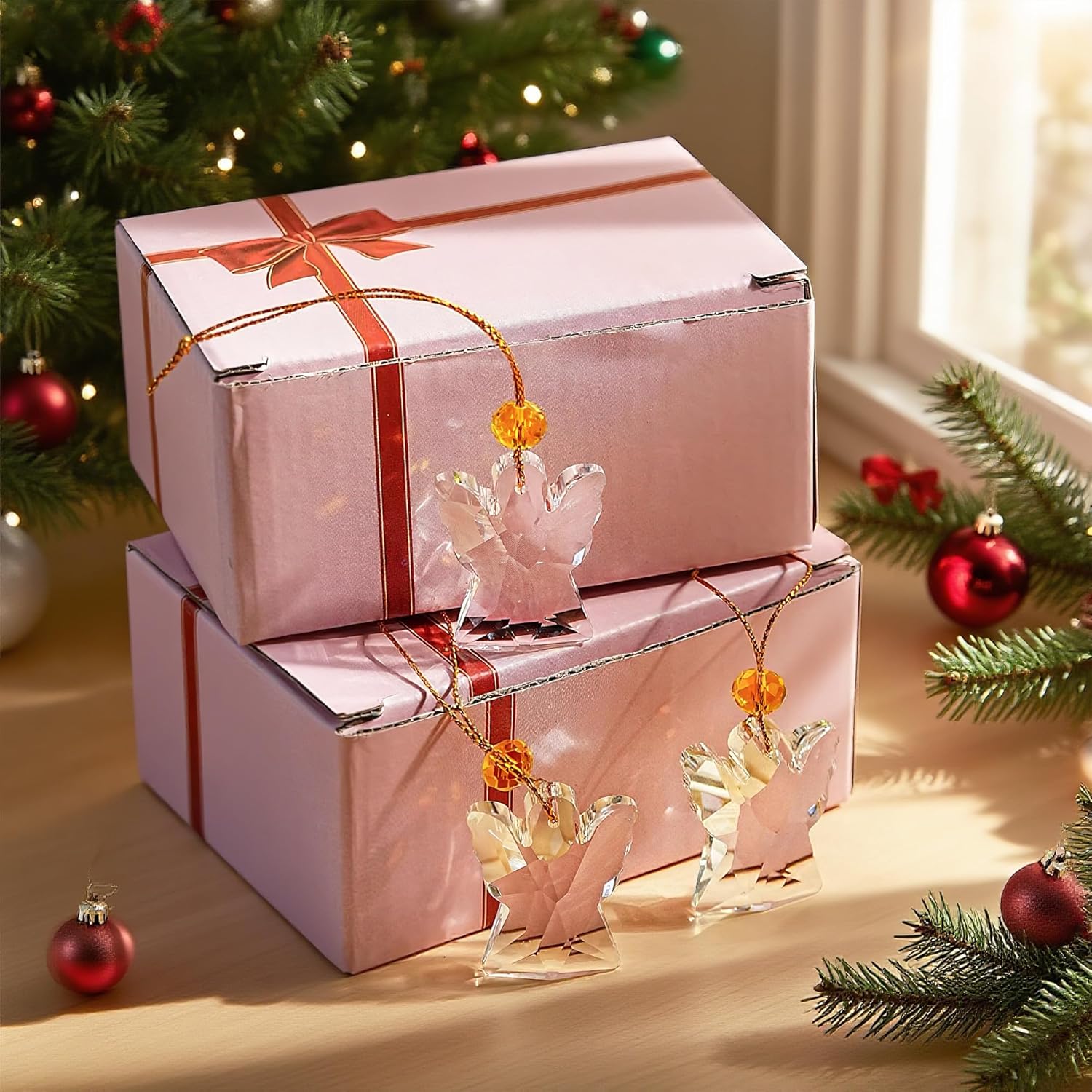 6-Piece Crystal Angel Ornaments for Christmas Tree, 1.4" Clear Glass Guardian Angel Christmas Ornaments for Tree, Small Mini Home Decor Hanging Prism Pendant Xmas Gift - Image 7