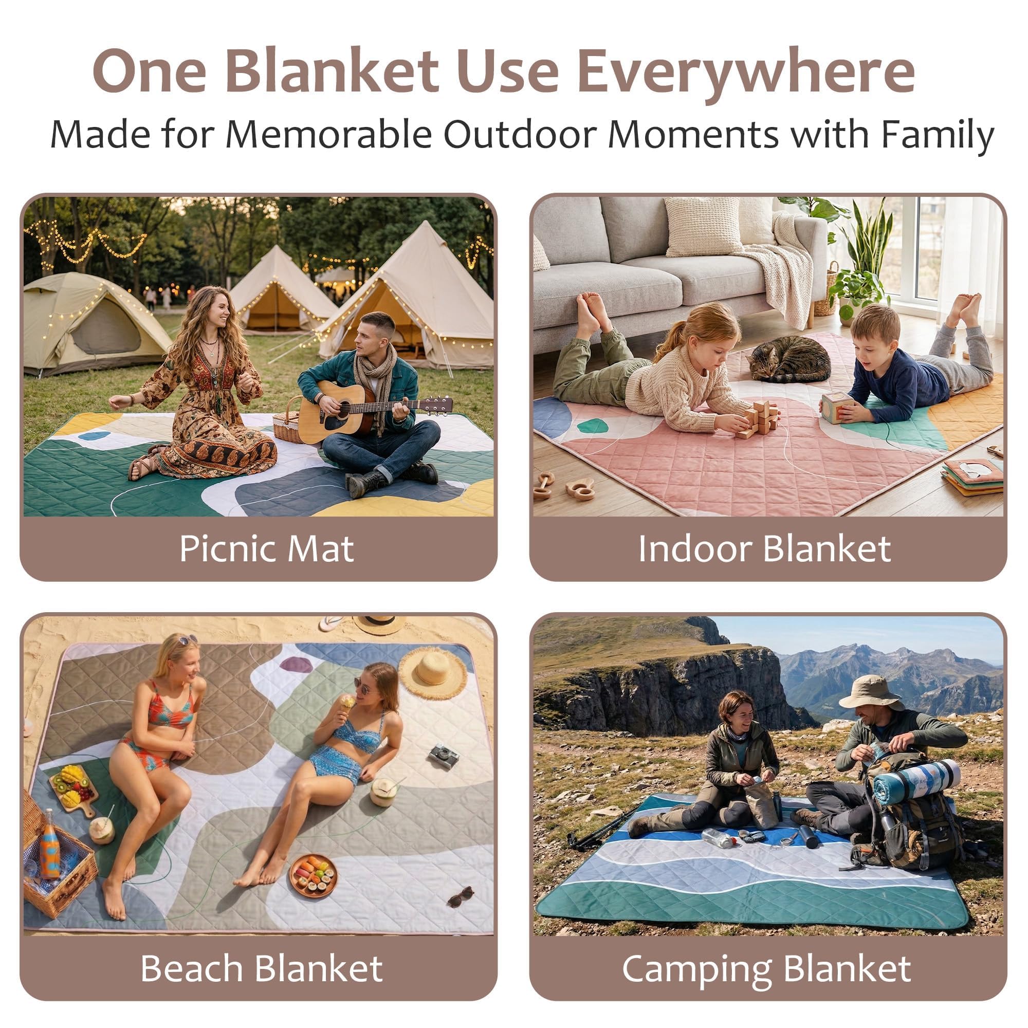 Exclusivo Mezcla Manta de Picnic Impermeable - Alfombra de Playa, Resistente a la Arena, Portátil y Grande, 150 x 200 cm, para Camping, Viaje, Parque y Jardín, Rosa