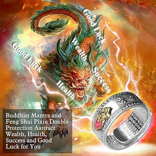 Miniatura 2 de OFCOX Anillo Pixiu, Anillo Feng Shui, Anillo Feng Shui, Anillos de Mantra Pixiu Feng Shui, Anillos Pixiu, Atraer Riqueza, Dinero y Buena Suerte,