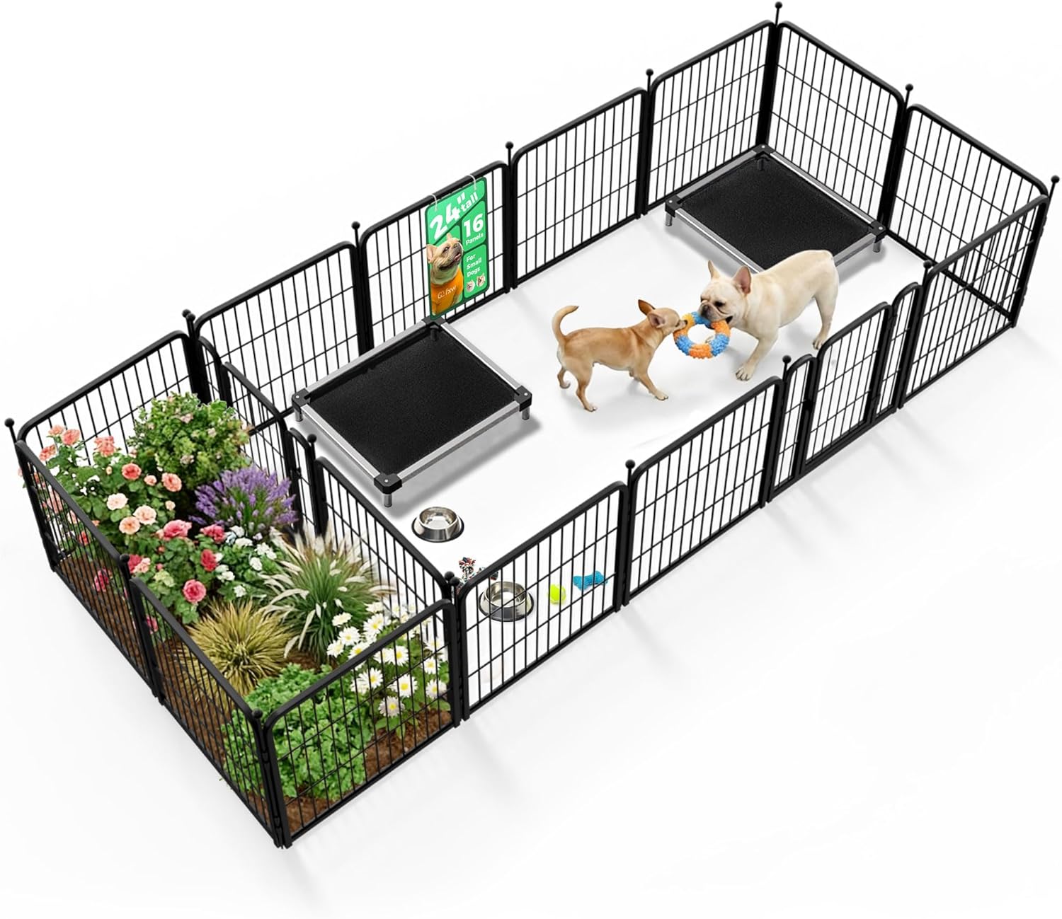 FXW Rollick Unleashed Dog Playpen for Indoor, Yard, RV Camping, 24 inch 16 Panels Dog Pen with Connectors (Pack of 2) for Small and Puppy Dogs, Black│Patented