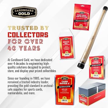 Cardboard Gold Card Saver 4 - Semi-Rigid Holders for Grading - 50 count | PSA BGS SGC CGC Submission Compatible, 4 1/2 x 7 1/8 Size with 1/2 Lip, Promo Postcard Protectors, Acid-Free Polypropylene