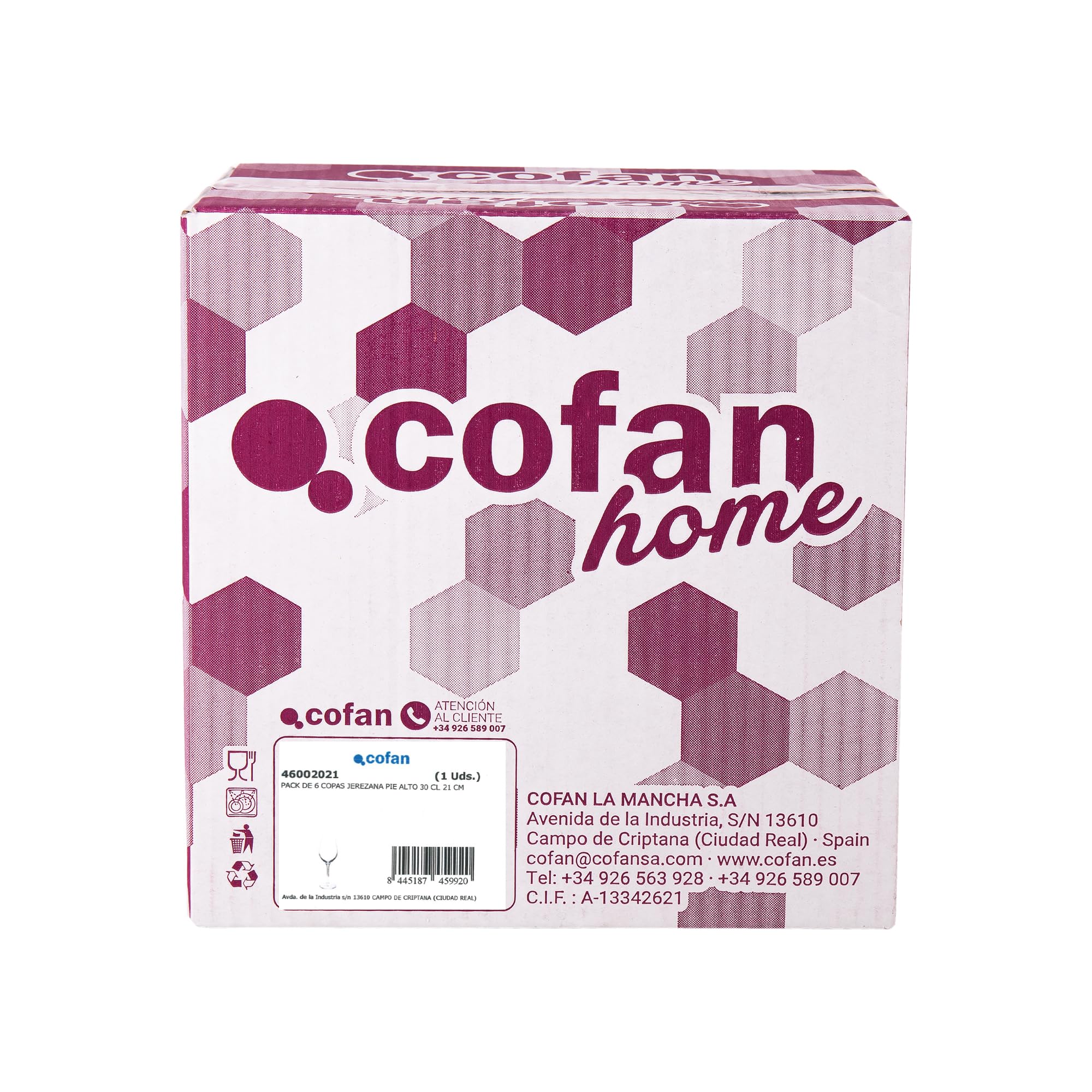 Cofan Pack de 6 copas jerezanas | Copas catavino de cristal con tallo alto | Capacidad: 30 cl | Copas catavinos | Perfectas para vinos y licores
