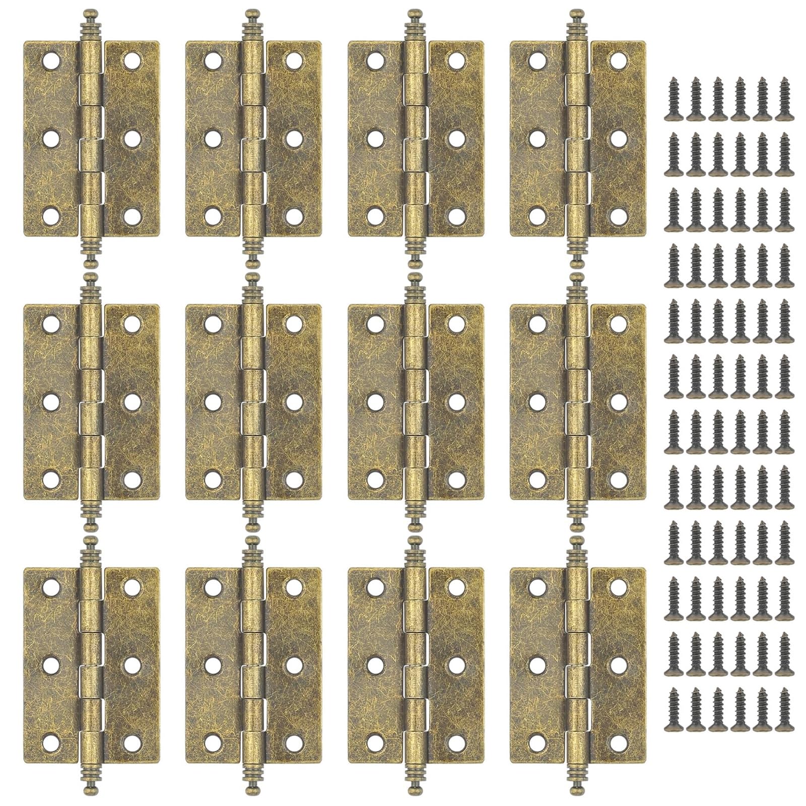 MABAHON 12Pcs Antique Hinges Folding Bronze Butt Hinges Retro Brass Door Hinges with 74PCS Hinge Screws for Cupboards,Cabinet Doors, Retro Jewelry Box,Chests Boxes