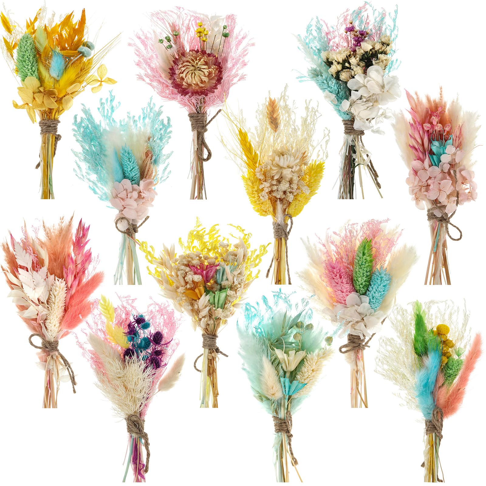 Layhit Boho-Trockenblumenstrauß, Mini-Hochzeit, handgefertigt, Trockenblumen, Dekoration für Vasen, Basteln, Foto-Boutonniere für Männer, Blumenpflanze für Brautjungfer, Geschenk