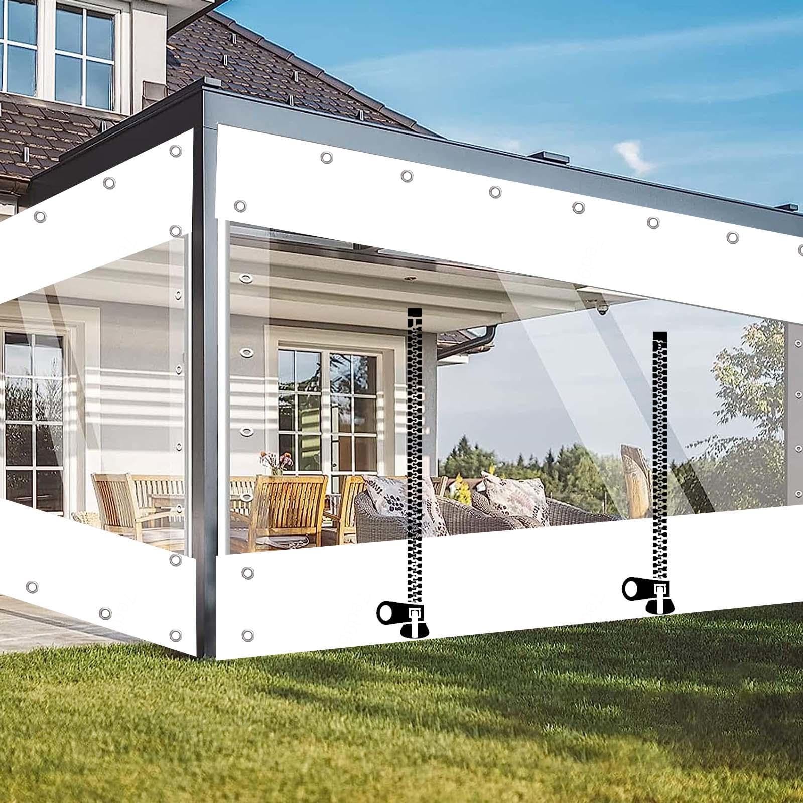 Pannelli Laterali in Telone Trasparente Impermeabile,Tende in Teloni Trasparenti Per Esterni Con Porte a Cerniera,Tende Divisorie Per Pergola, Telone in Pvc Con Occhielli,W×H-1.1×2.3m(2.3*3.6ft