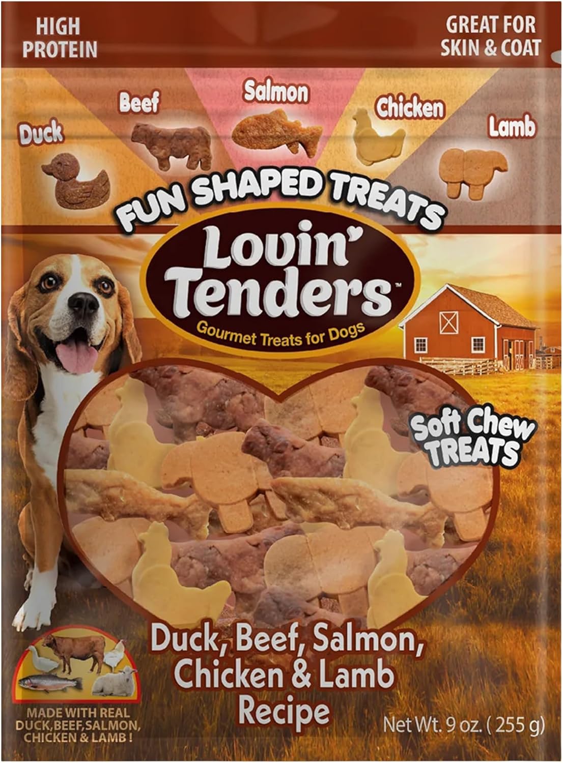 Lovin' Tenders 9oz, Duck, Beef, Salmon, Chicken, and Lamb Fun Shaped Dog Treats (Pack of 1)