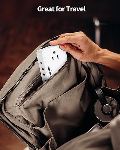 Miniatura 7 de Cable de extensión de enchufe plano, tira de alimentación ultrafina de 6 pies con 4 tomas de corriente alterna espaciadas y 4 puertos USB (2 USB-C),