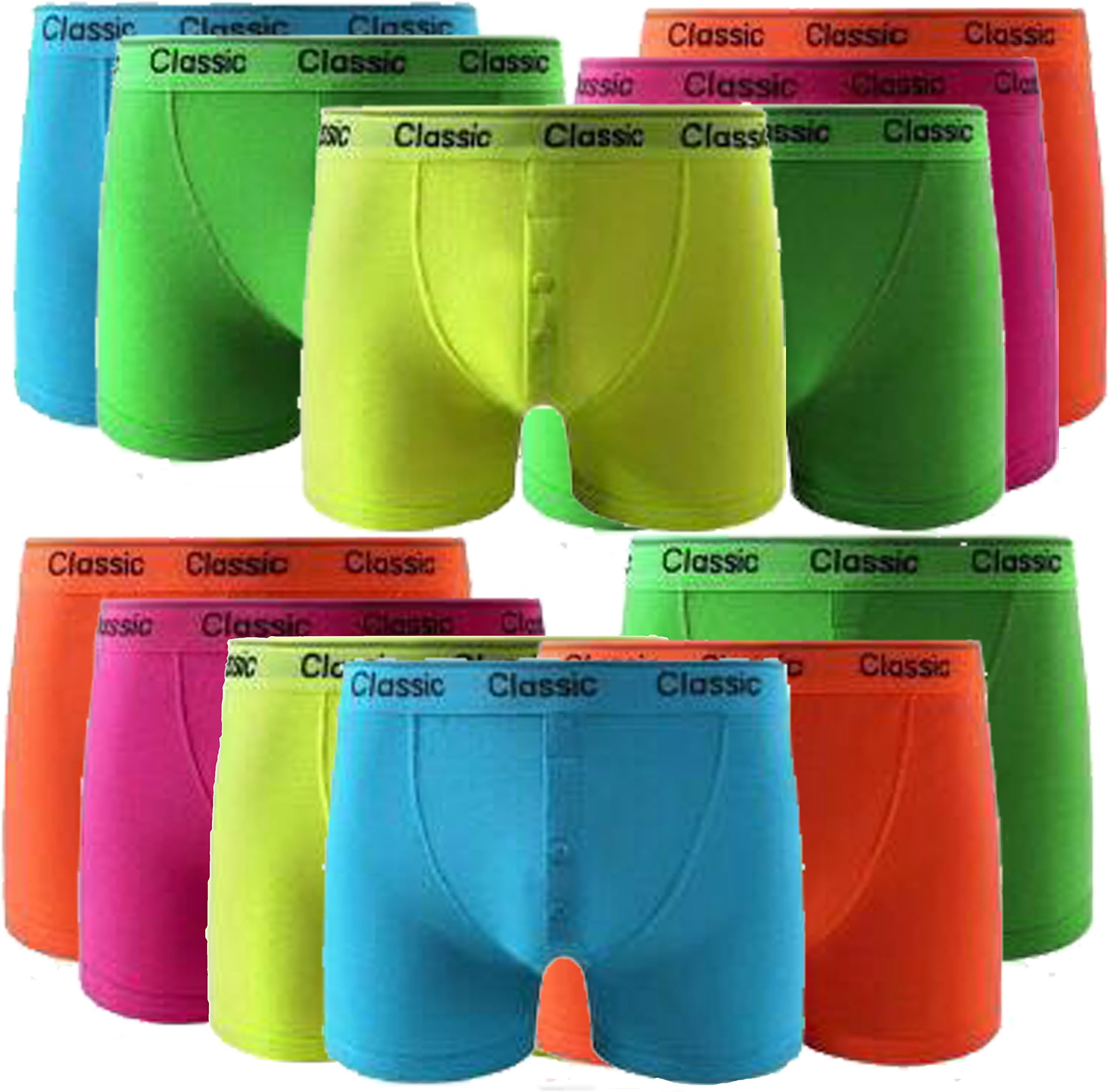 12 Pack Mens Classic Boxers Mens Cotton Rich Neon Boxer Shorts Trunk S M L XL(Small, 12 Pack NEON)
