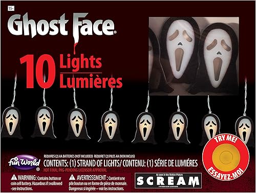 Fun World Cadena de luces con licencia oficial de Ghost FaceScream (funciona con batería)