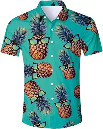 ALISISTER Mens Hawaiian Shirt Button Down Short Sleeve Shirts Funny Novelty Holiday Tops