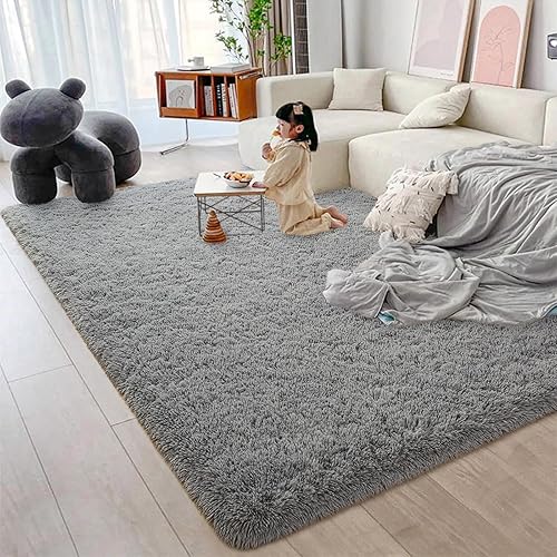 Miniatura 9 de Jocovieh Alfombras grises suaves para dormitorio, alfombras esponjosas de 5 x 7 pies, alfombras modernas de felpa para sala de estar, habitación de