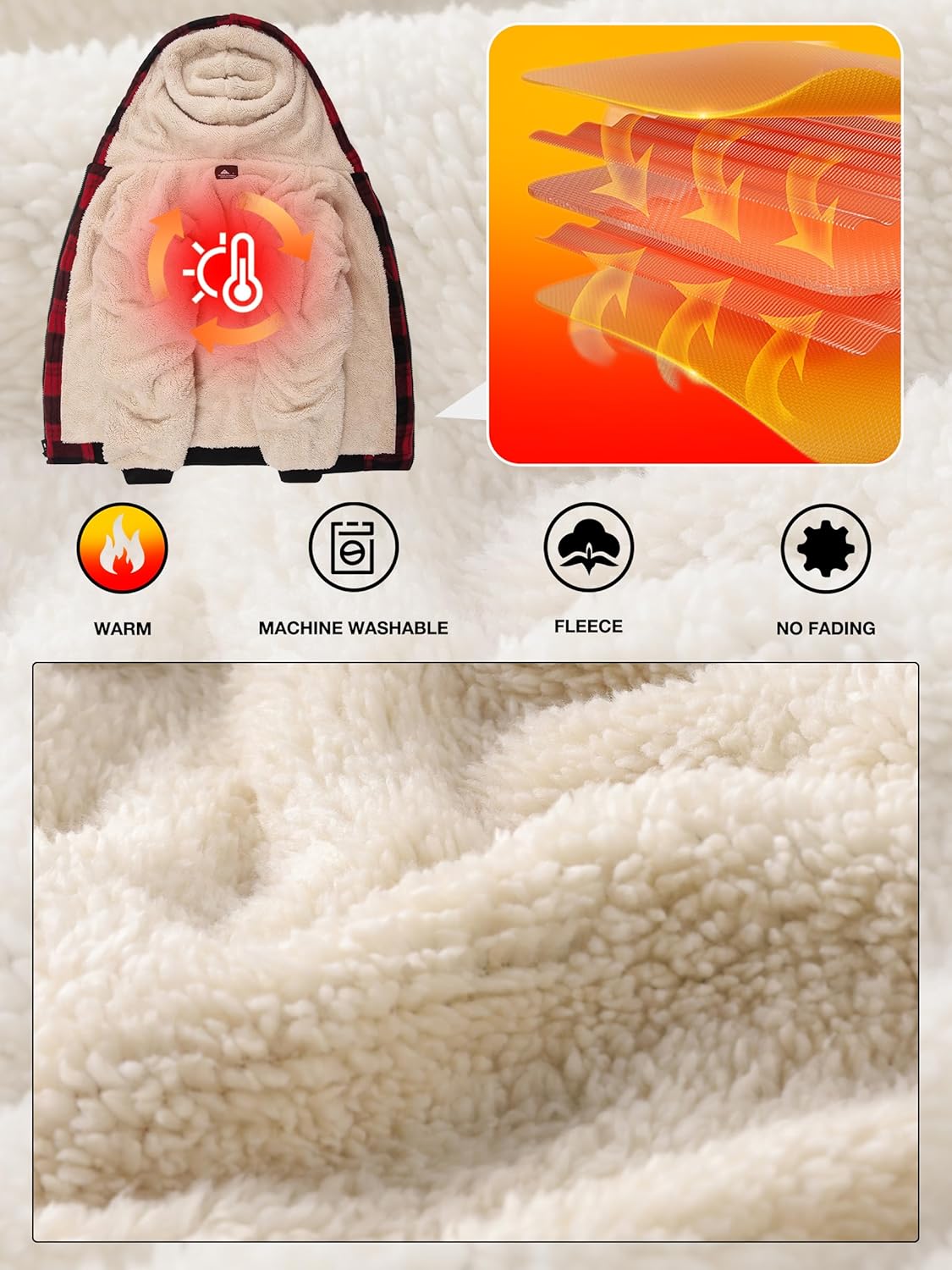 ZITY Heavy Thick Hoodies for Men Plaid Flannel Warm Sherpa Fleece Lined Winter Full Zip Up Coat - Image 3