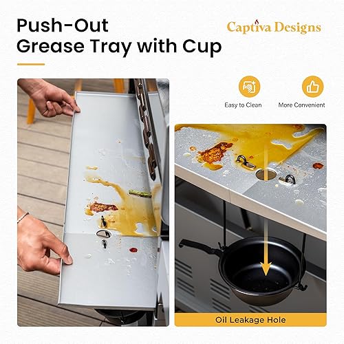 Miniatura 5 de Captiva Designs Parrilla de barbacoa de gas propano de 6 quemadores con quemador lateral y rejilla de hierro fundido esmaltado de porcelana y placa