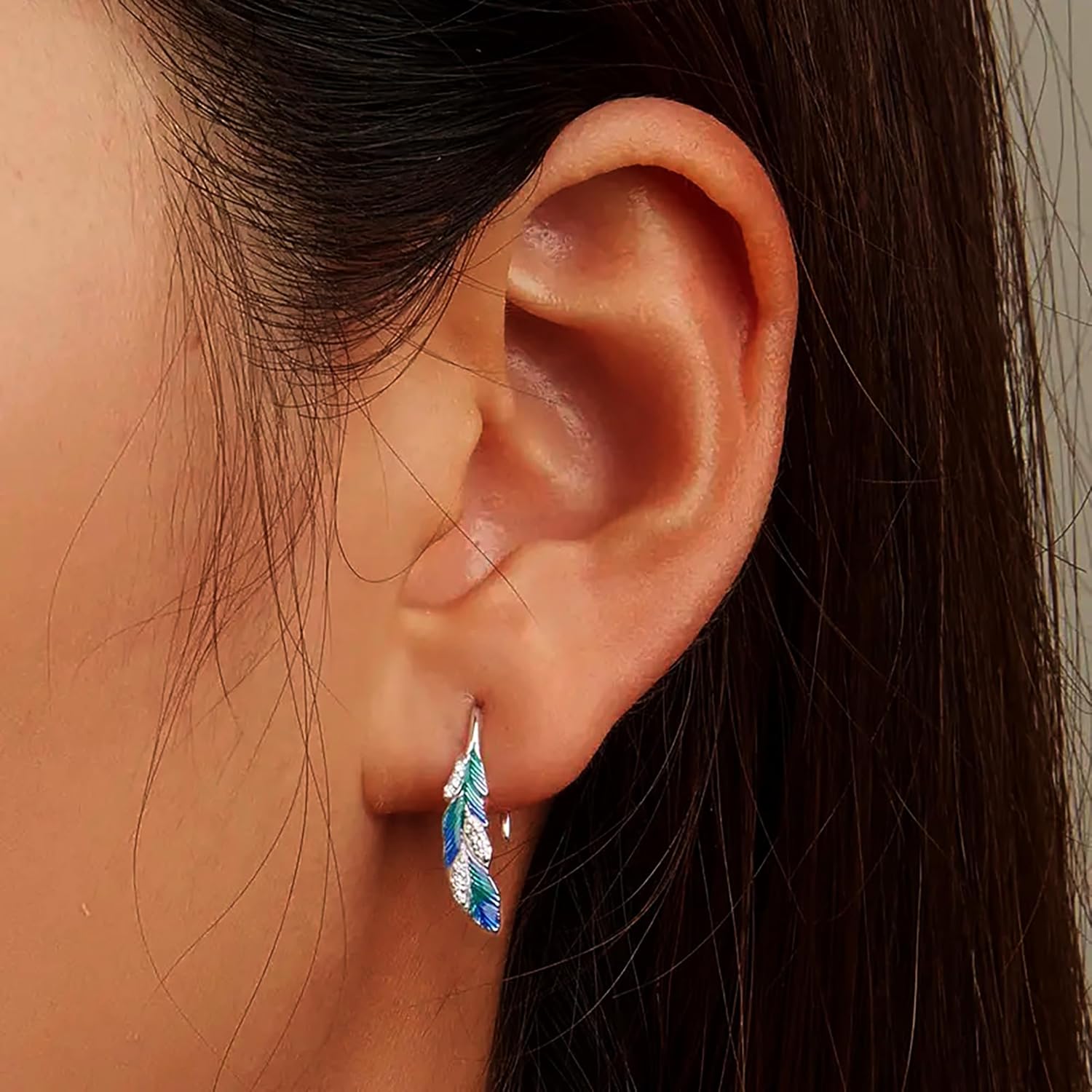 LOVECOM 14k Gold Plated Feather Filigree Hoop Earrings for Women Cute 925 Sterling Silver Post Leaf with CZ Animals Huggie Earring Women's Round Hypoallergenic Earring Jewelry Gifts to Daughter