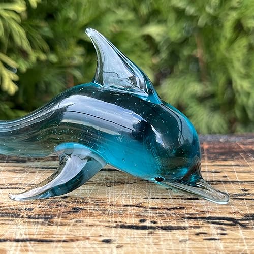 Miniatura 5 de Blue Glass Dolphin Figurine Hand Blown Miniature Sea Animal Sculpture Art Glass Dolphin Gift Collectible Ocean Decor Small Blue Fish Figurine