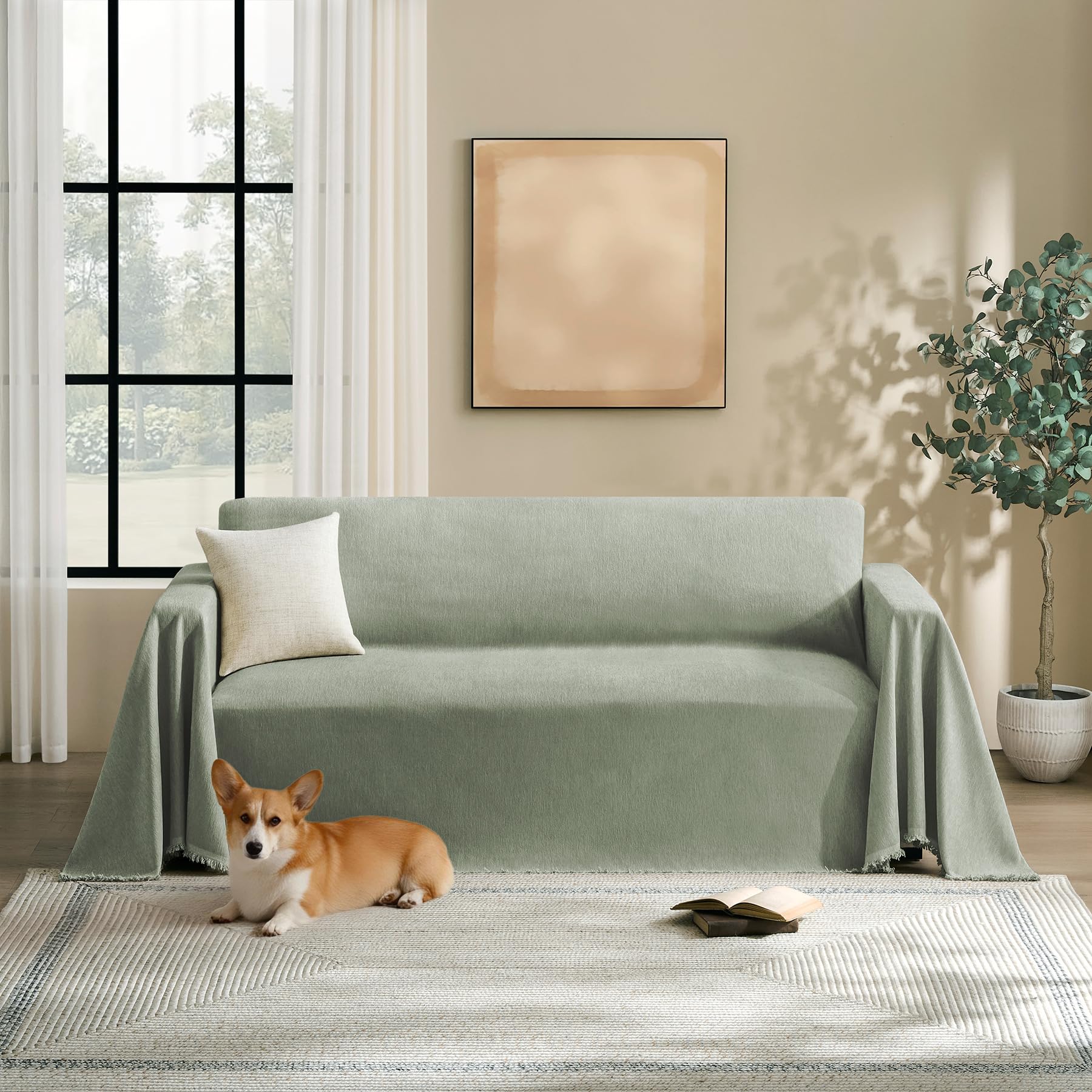 Couch Cover for Dogs Sectional Sofa Covers Washable for 2 Cushion Couch, Chenille Couch Cover Blanket, Sectional Sofa Slipcovers, Multi-Use Furniture