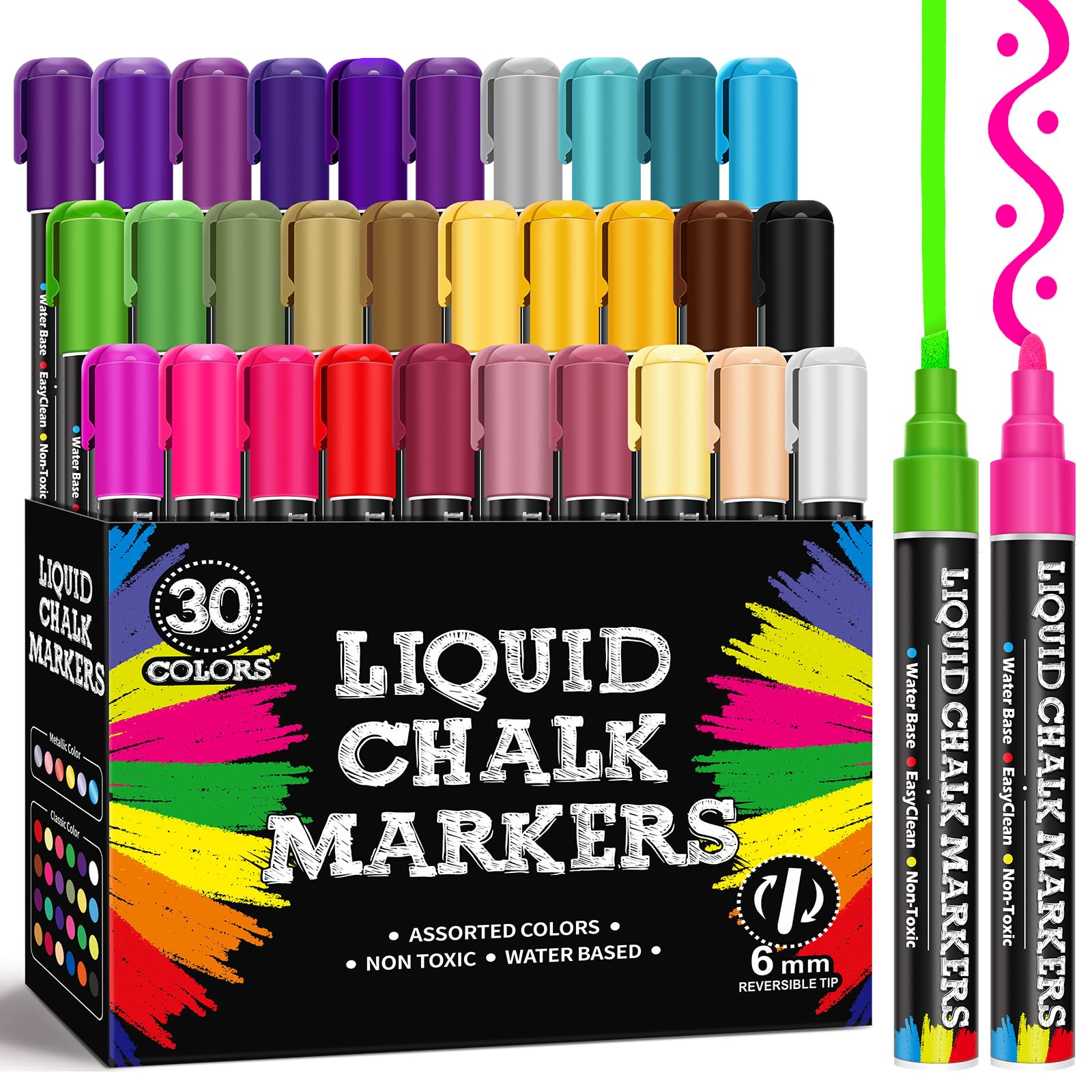 Pack Liquid Chalk Markers for Blackboard, Dry Erase Markers Pens for Chalkboard Calendar Window Car Glass, 6mm Reversible Tip, Dust-Free Chalk Pens for School Bistro Businesses Restaurants
