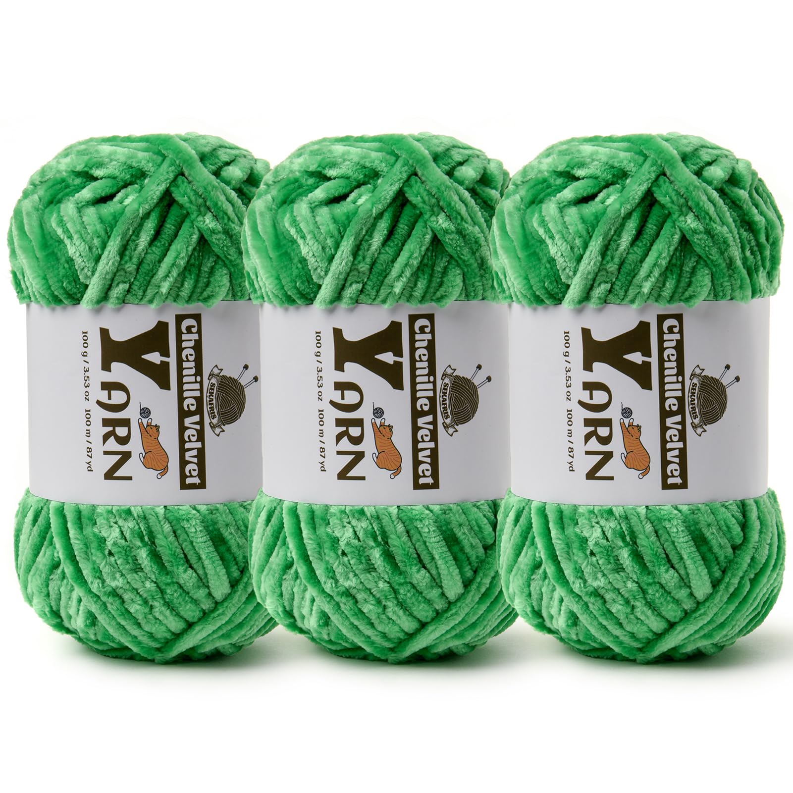 Chenille Crochet Christmas Green Yarn 3 Pack
