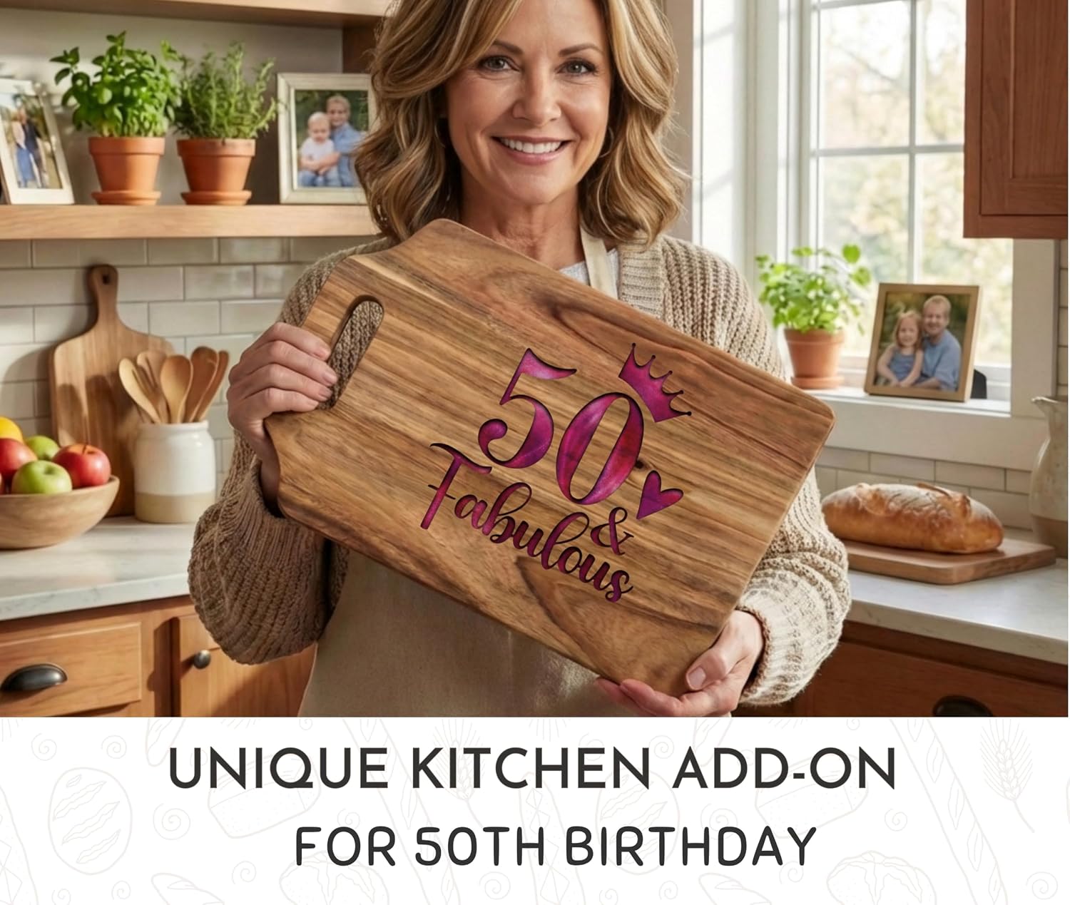 InnoBeta 50th Birthday Gifts for Women Acacia Wood Cutting Board, with Purple Pink Epoxy Resin Pan, Perfect for Kitchen Meal Prep and Serving, Cheese & Charcuterie Board, 15 * 9.6 Inch