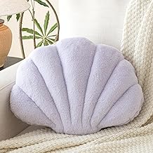 Shell Pillow, Seashell Throw Pillow with Soft Rabbit Plush for Couch Bed, Shell Shaped Decorative Ocean Pillow Stylish Beach Cushion Room Decor Aesthetic for Bedroom Livingroom