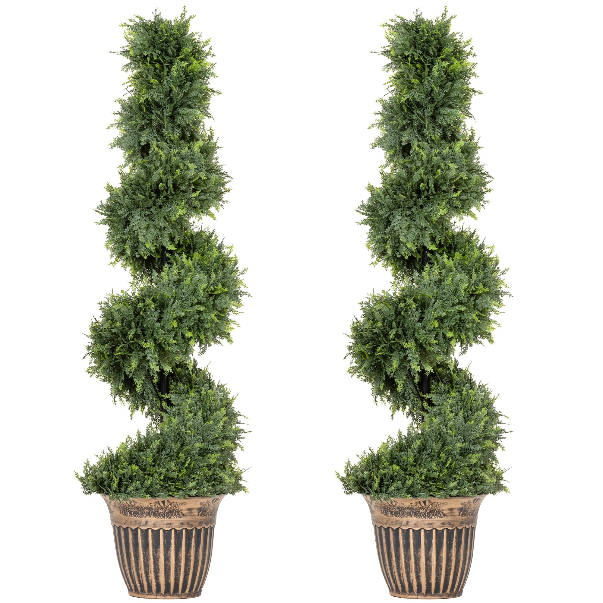 Homcom Set Of 2 Potted Artificial Plants, Topiary Spiral Cypressd Trees