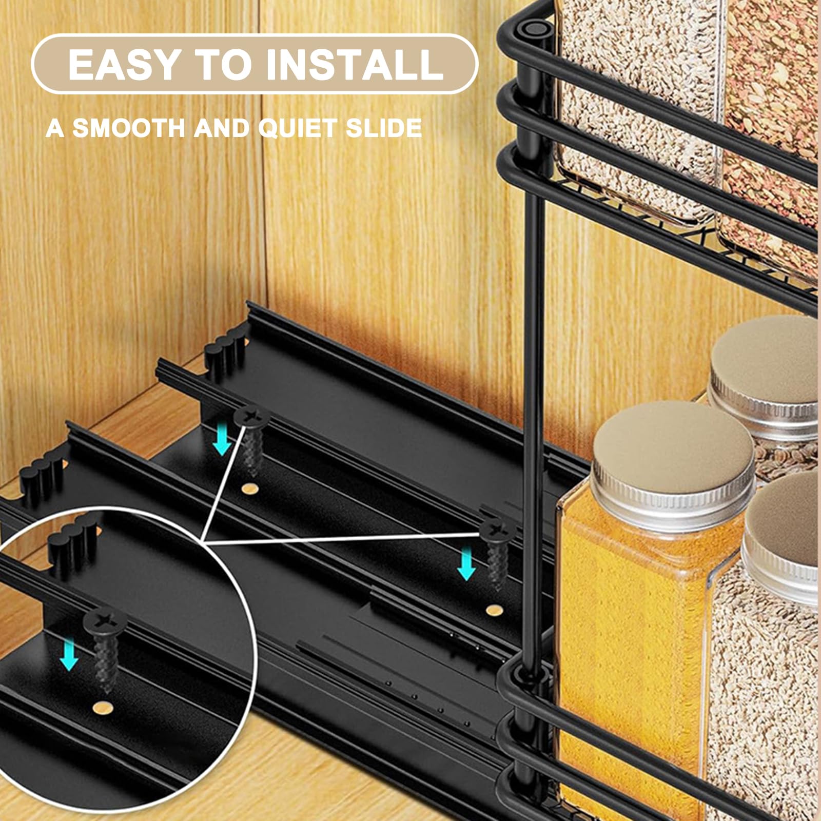 Estante de almacenamiento para debajo del fregadero, estante de almacenamiento de cocina, estante de especias extraíble, estante de almacenamiento de gabinete, adecuado para cocina, baño, sala