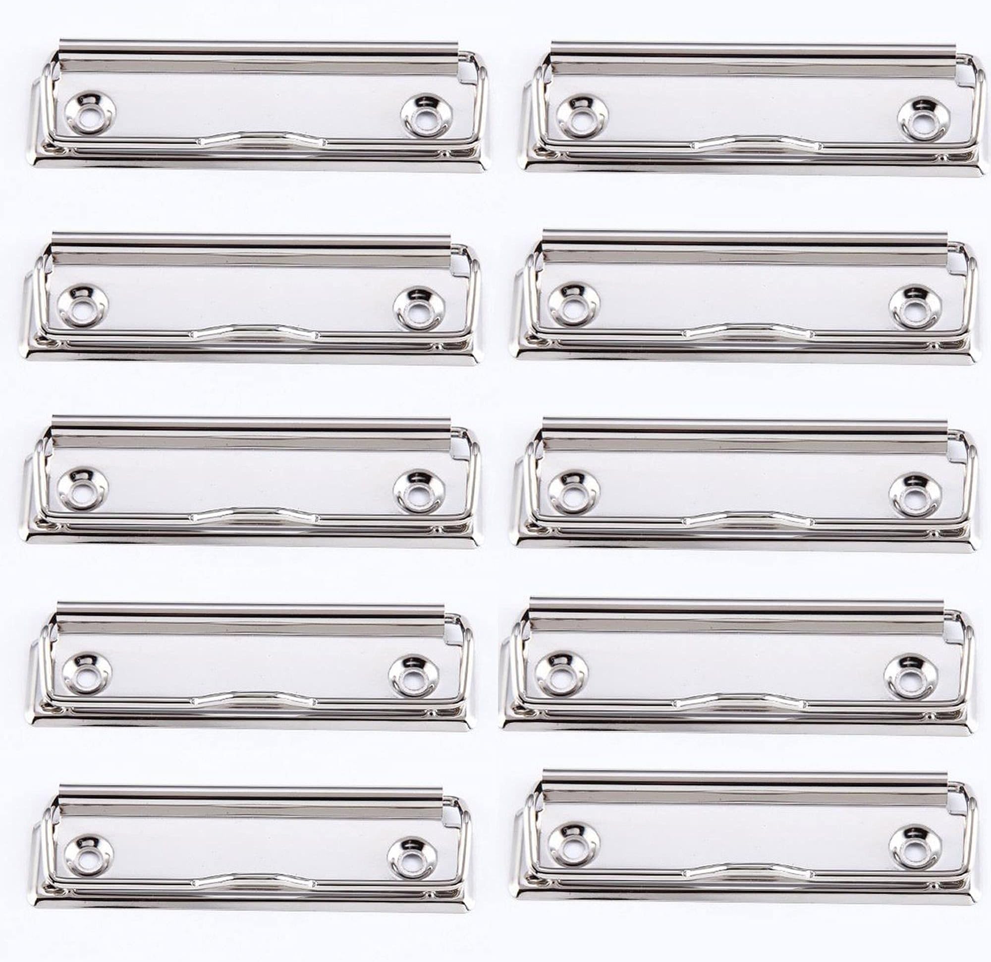 PERFORMORE 10 Pack of Clipboard Clips, 4 Inch Wide, Mountable Clipboard Clips Features Nickel Finish, Clipboard Clamps to Create Low Profile Clipboards, Document File Board, School Office Supplies