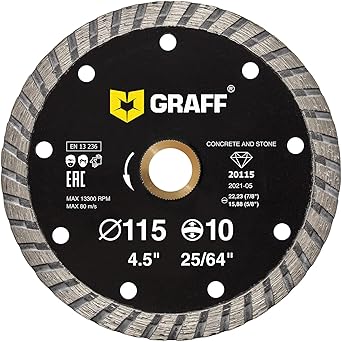 GRAFF 4 � Inch Diamond Blade for Angle Grinder - Diamond Cutting Wheel for Cutting Stone, Marble, Granite, Brick, Masonry, Paving Flag, Concrete - Turbo Diamond Saw Blades - 115 mm