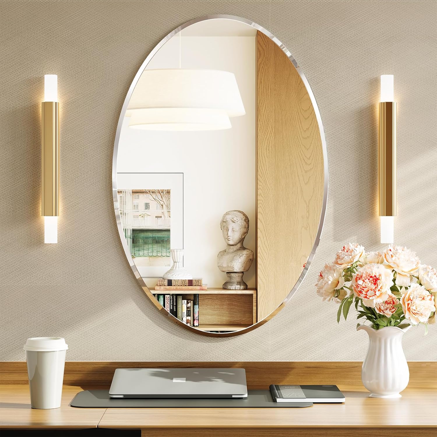 Frameless Wall Oval Bathroom Mirror, 24"x32" Wall Mirror with 15mm Beveled Edge, Shatterproof Tempered Glass, Farmhouse Mirrors for Over Sink, Bedroom, Entryway (Horizontal or Vertical)