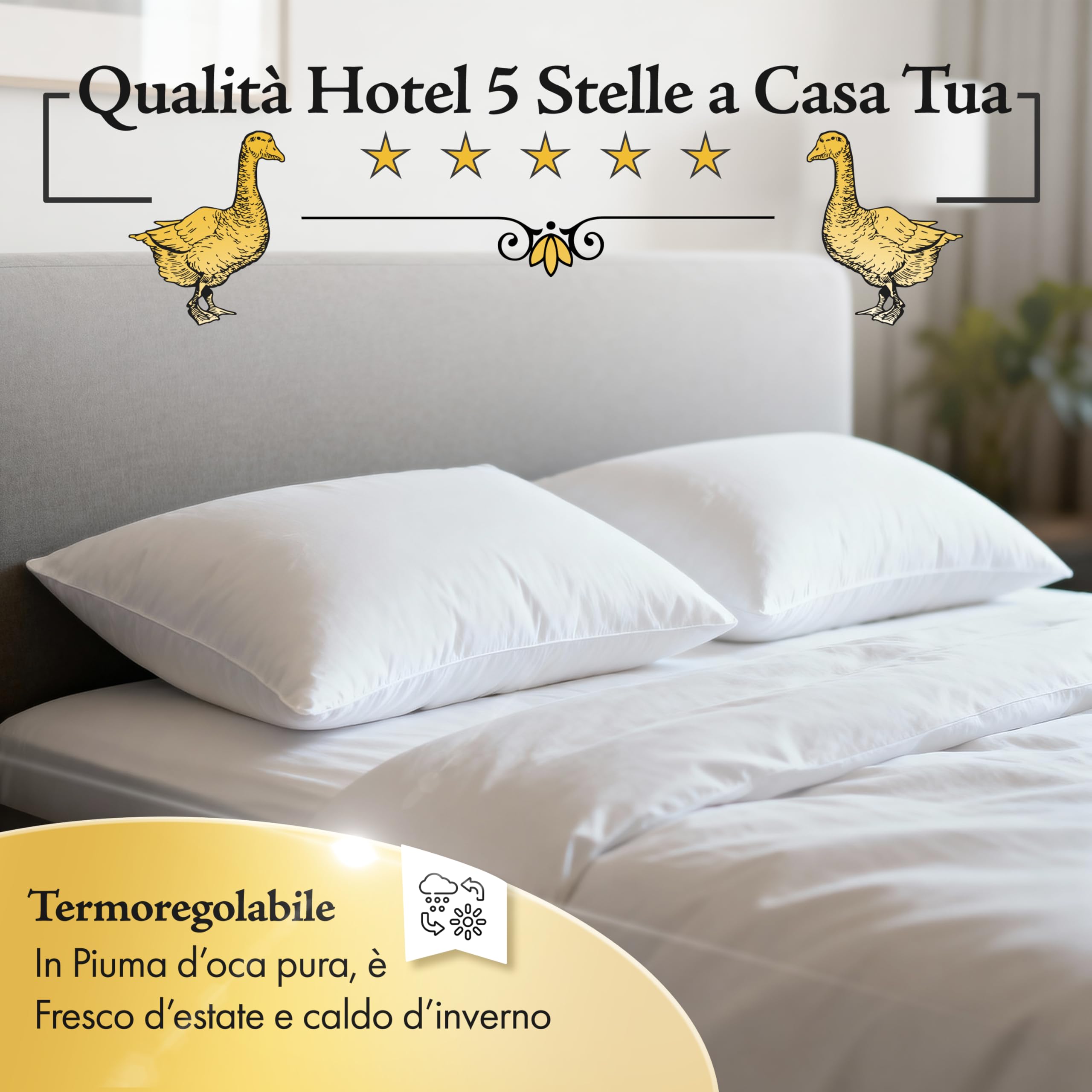 puredown® Cuscini in Piuma D'Oca con Motivo Trapuntato Confezione da 2