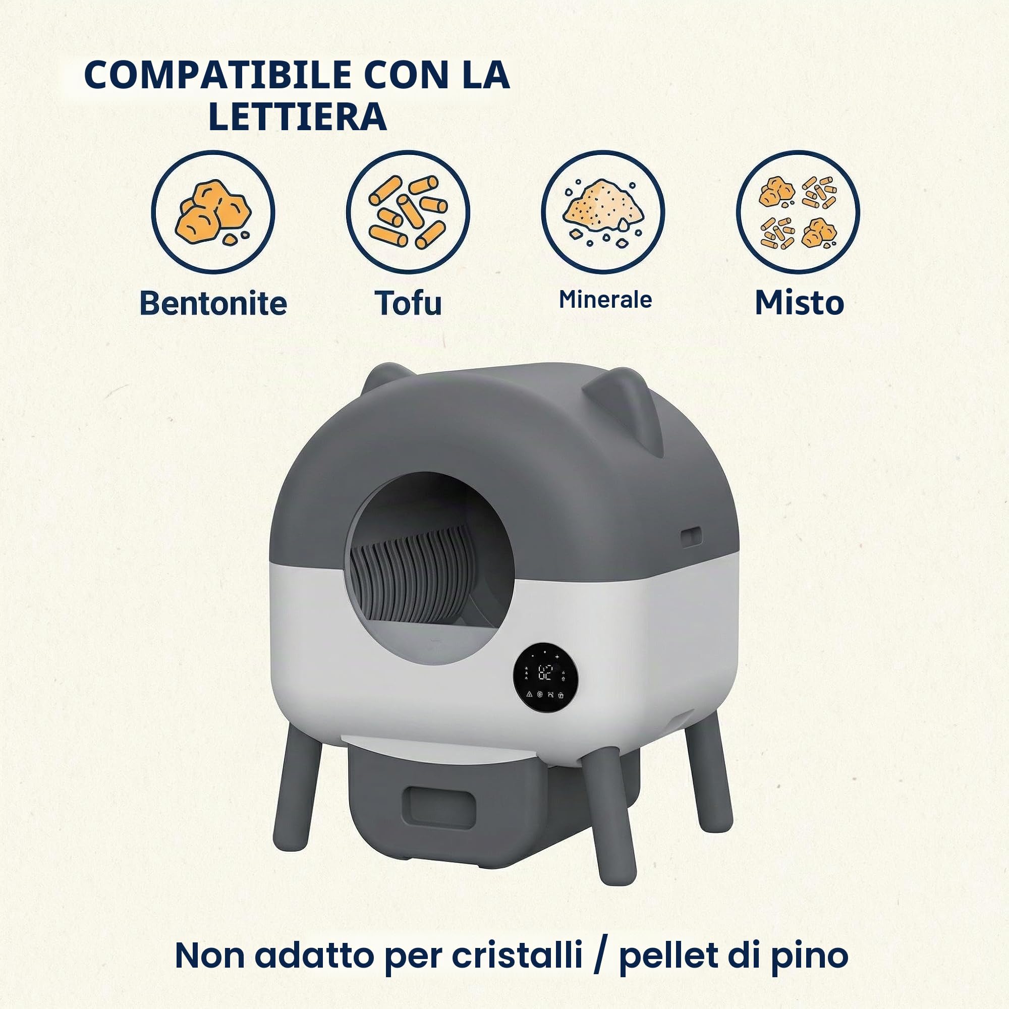 Garvee Lettiera Gatto Autopulente da 76L, Toilette per Gatti XXL, con Sensori Intelligenti di Sicurezza, Controllo App, Anti-odore, Illuminazione LED Notturna, Ideale per Più Gatti