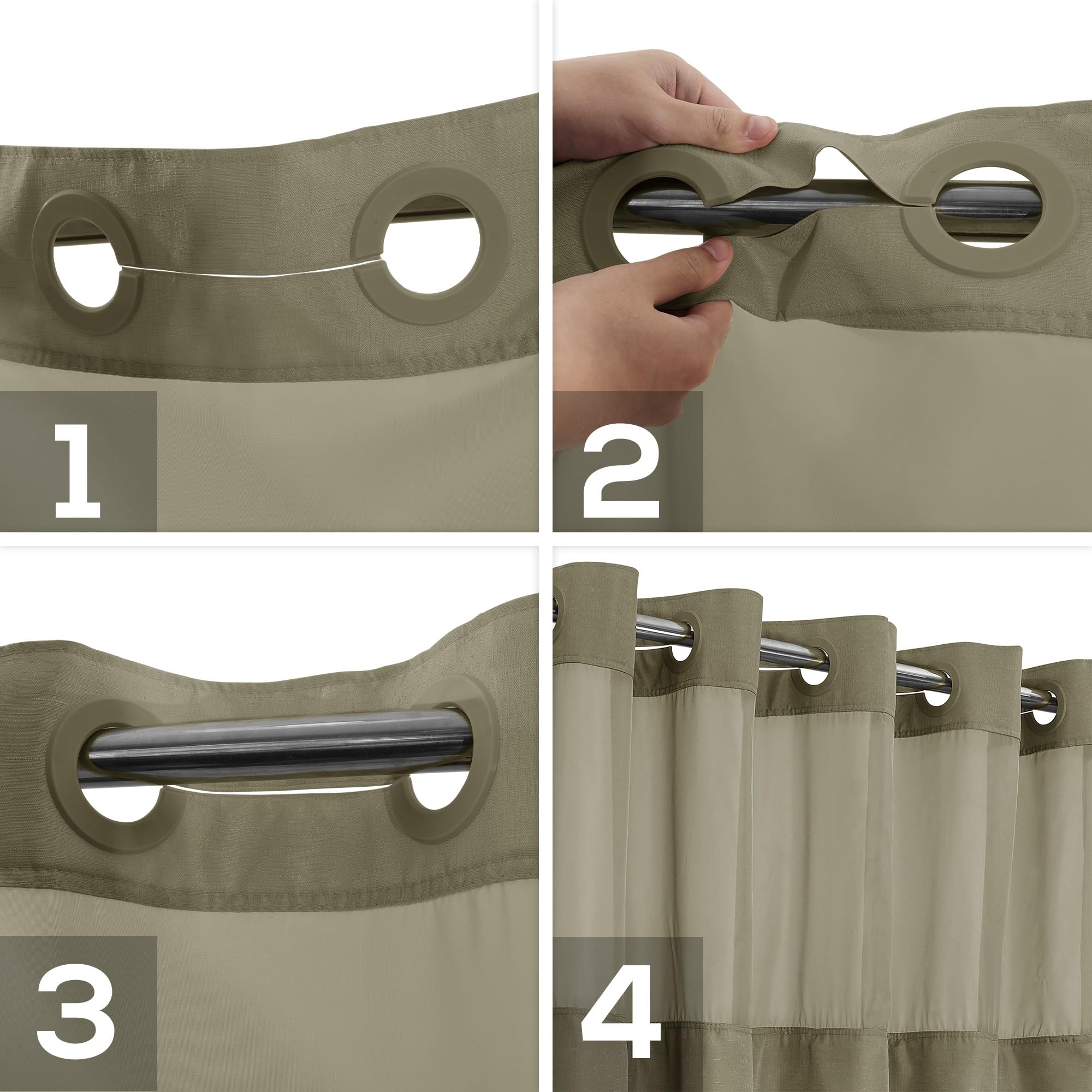 No Hook Slub Textured Shower Curtain with Snap-in PEVA Liner Set, 71" x 74"(72"), Hotel Style with See Through Top Window - Image 4